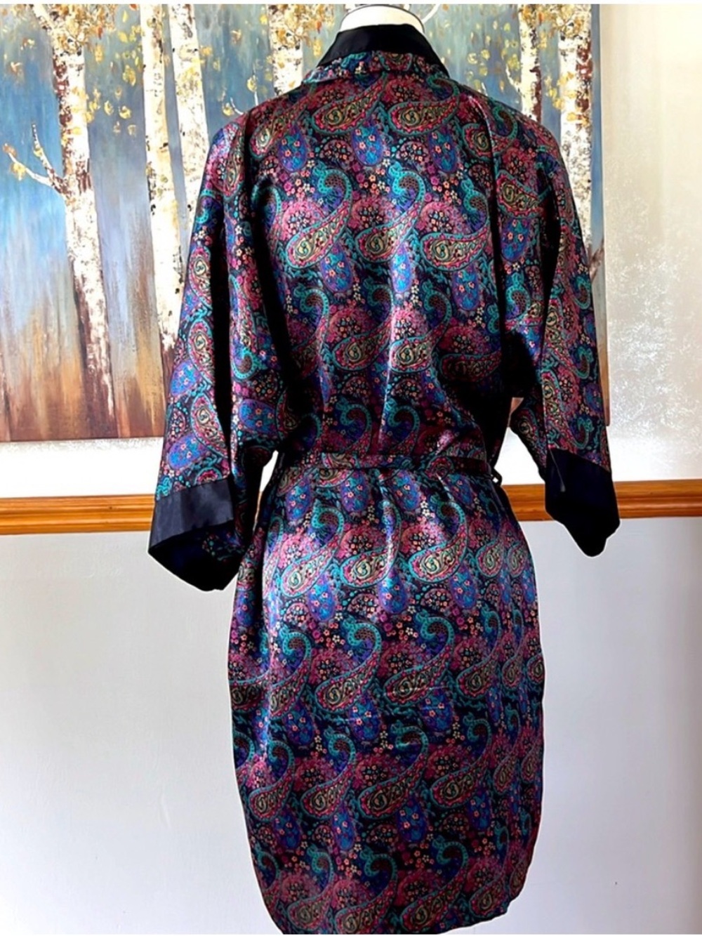 Sedu Paisley Kimono Robe - Black Multicolor - Picture 3 of 5